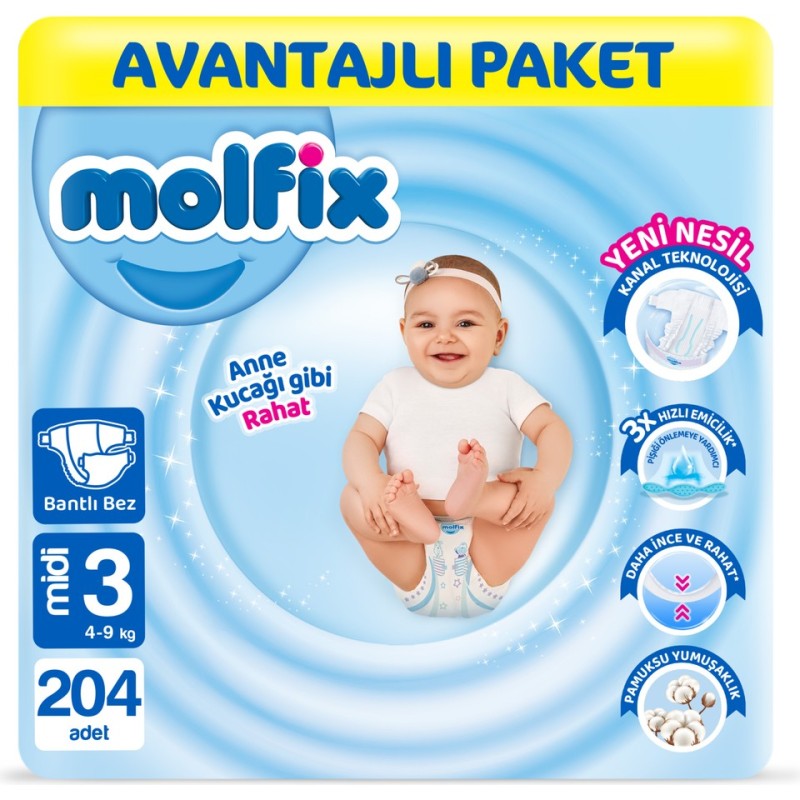 Molfix Nappies Size 3 Midi Advantage Pack 204 Pieces